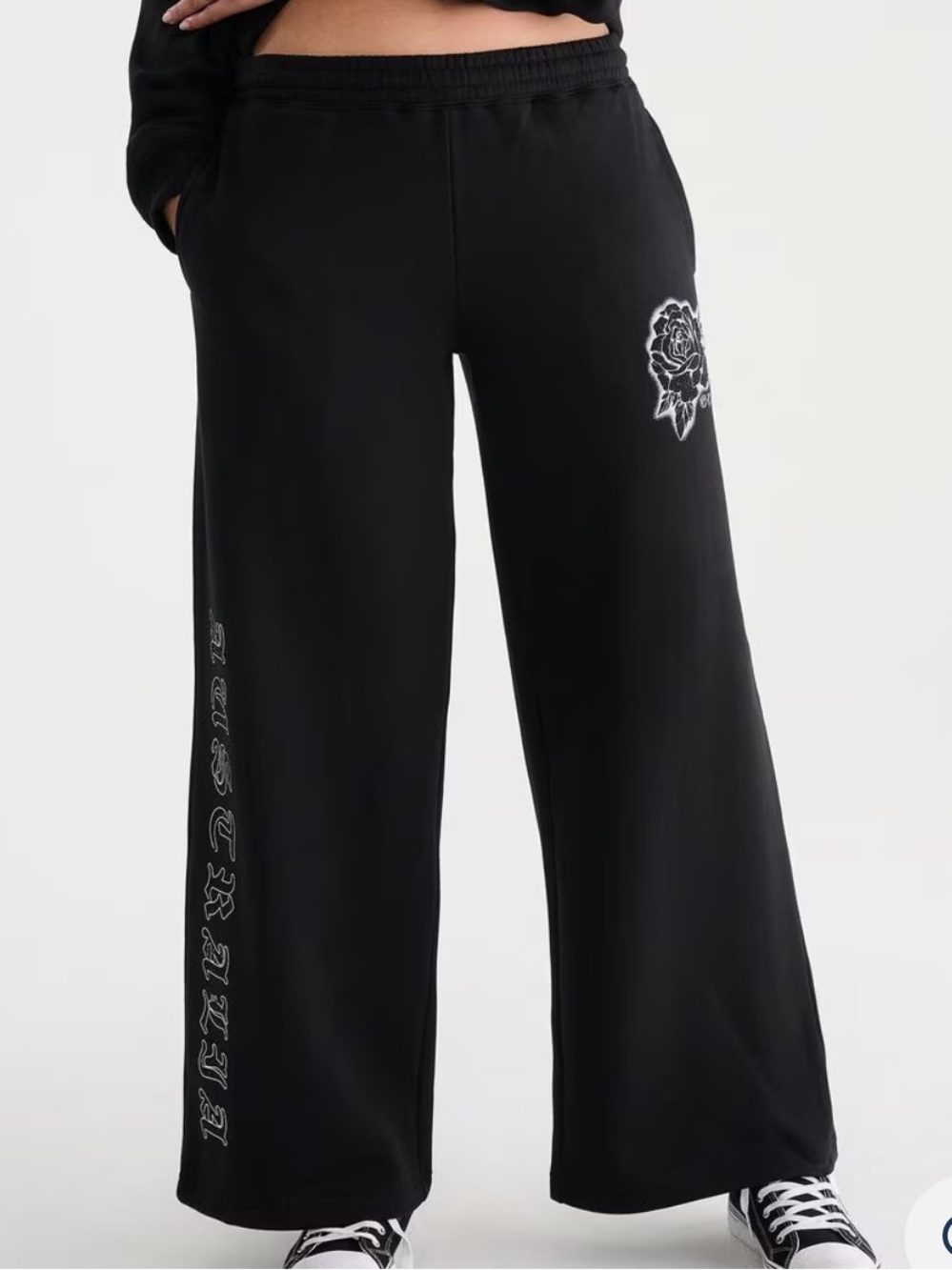 Aeropostale x Deja Clark - NWT Rhinestone Rose Mid-Rise Wide Leg Sweatpants - XS